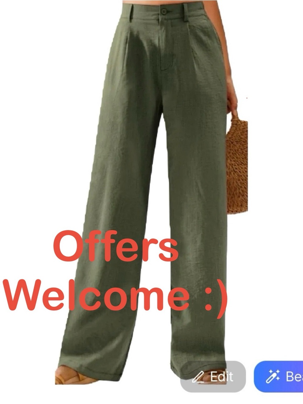 Olive Wide Leg Linen Blend Pants